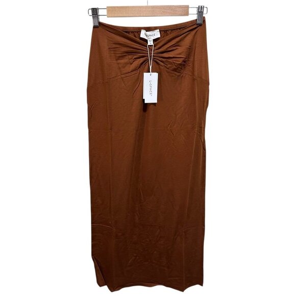 L* Space Revolve Size M Skirt “It's A Date” Brown Midi Side Slit Stretchy‎ NWT - Picture 2 of 14